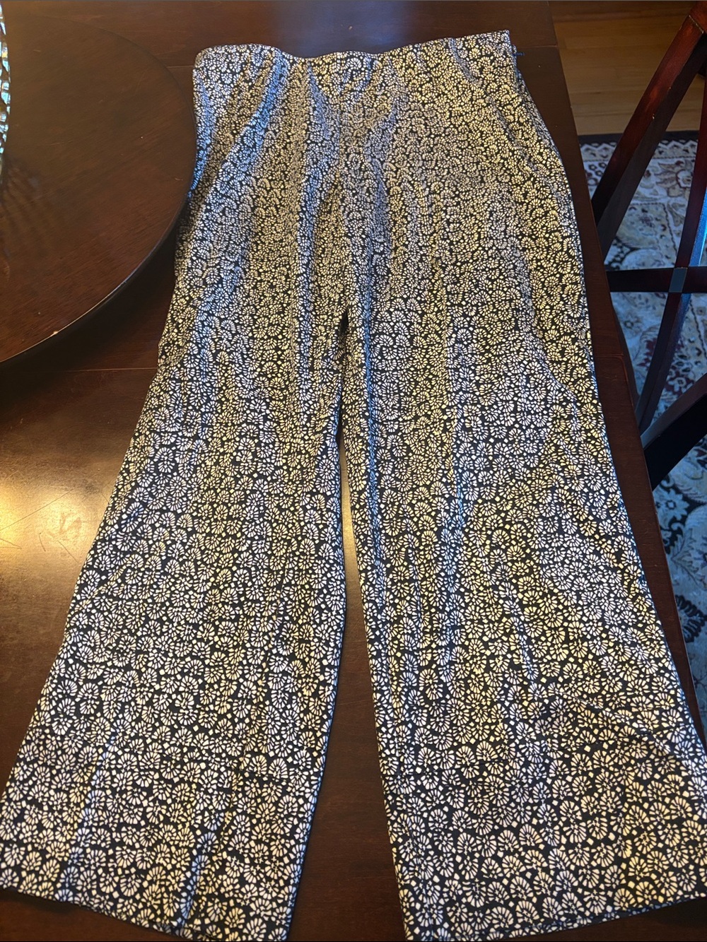 Sigrid Olsen Navy and White Wide-Leg Patterned Pants
